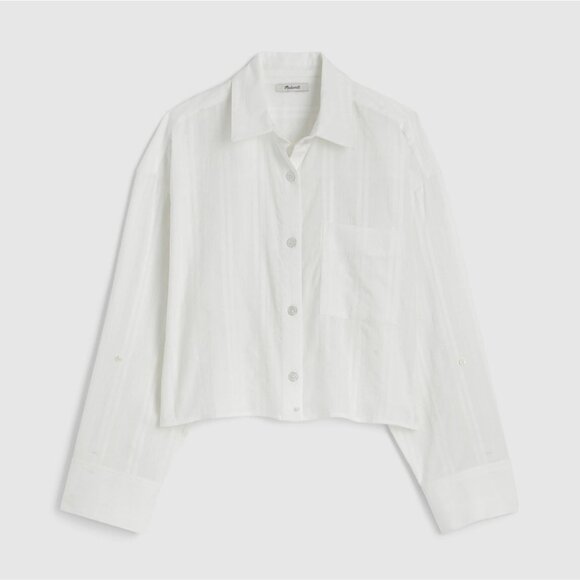 NWT Madewell Sz XS White Straight-Hem Shirt in Cotton Dobby Boxy Sheer NV345 - Picture 2 of 15